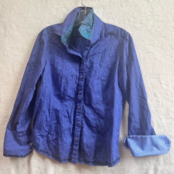 Robert Graham Paisley Cotton Long Sleeve Woven Button Down Shirt Floral Blue M - Picture 3 of 16